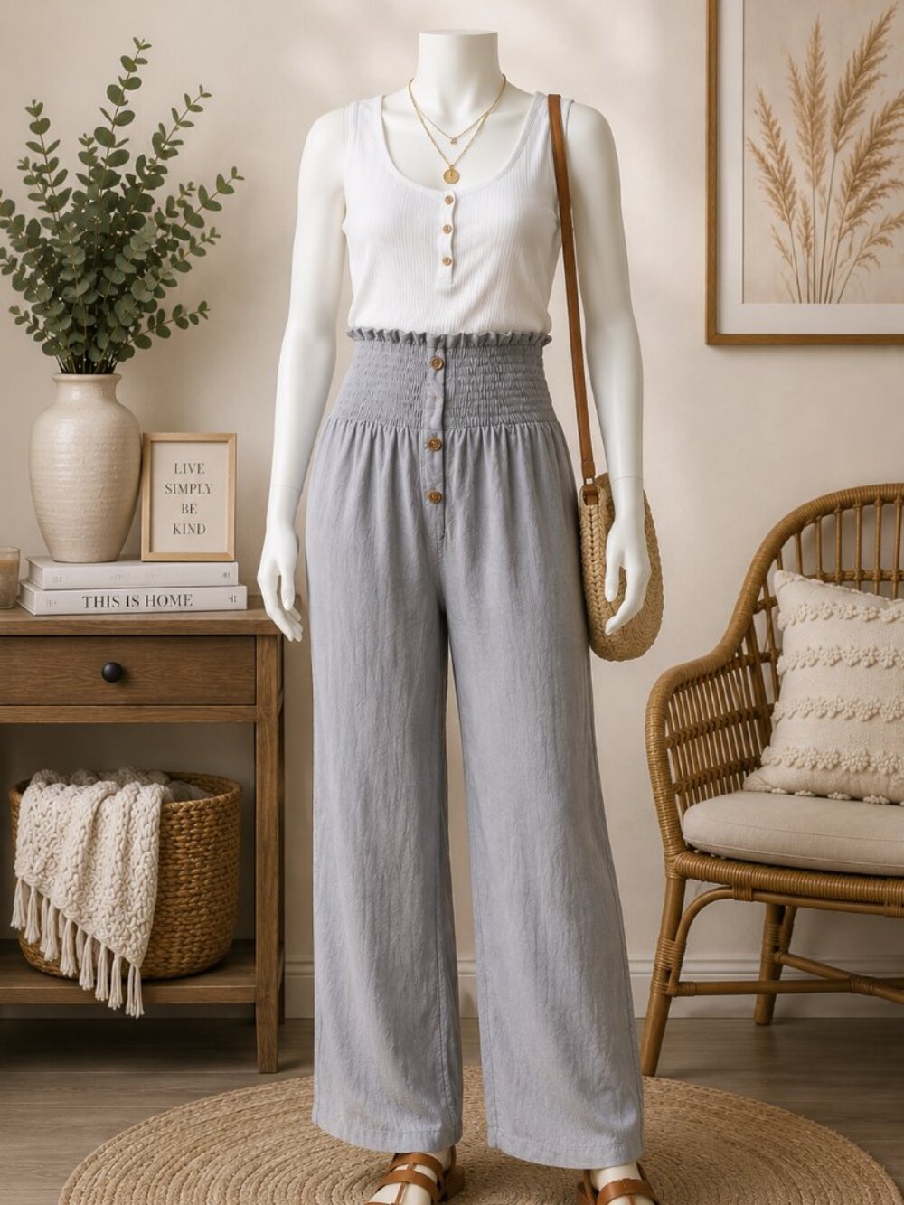 High-Waisted Gray Wide-Leg Pants – XXL – Washed, Never Worn
